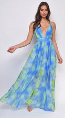 Sari Blue Multi Tie Dye Maxi Dress