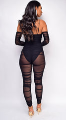 Felisa Black Mesh Ruched Jumpsuit