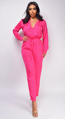 Tamara Fuchsia Pink Satin Jumpsuit