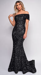 Elena Black One Shoulder Sequin Gown