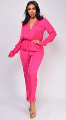 Tamara Fuchsia Pink Satin Jumpsuit