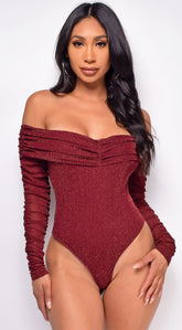 Alexandria Burgundy Red Sparkle Bodysuit