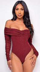 Alexandria Burgundy Red Sparkle Bodysuit