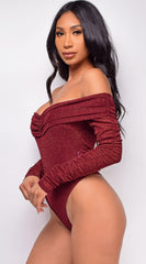 Alexandria Burgundy Red Sparkle Bodysuit