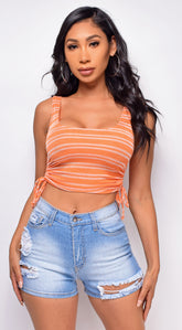 Marlowe Orange White Stripe Crop Top