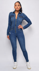 Levely Blue Denim Long Sleeve Jumpsuit