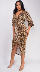 Dakota Brown Leopard Print Midi Dress