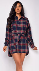 Cadence Navy Button Up Plaid Mini Dress