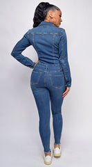 Levely Blue Denim Long Sleeve Jumpsuit