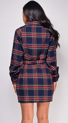 Cadence Navy Button Up Plaid Mini Dress