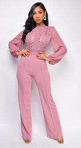 Nerine Crochet Lace Mesh Jumpsuit - Pink
