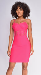 Apryl Pink Lace Detail Bustier Bandage Dress