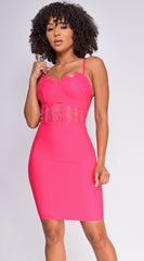 Apryl Pink Lace Detail Bustier Bandage Dress