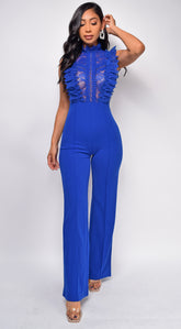 Vanna Crochet Flared leg Jumpsuit - Blue