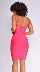 Apryl Pink Lace Detail Bustier Bandage Dress