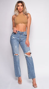 Sonya Blue High Rise Straight Leg Ripped Jeans