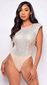 Houston Opal Beige Sequin Bodysuit