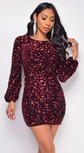 Ena Burgundy Red Sequin Dress