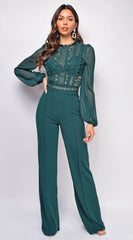 Nerine Crochet Lace Mesh Jumpsuit - Hunter Green