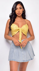 Kristen Yellow Floral Front Tie Top