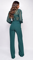 Nerine Crochet Lace Mesh Jumpsuit - Hunter Green