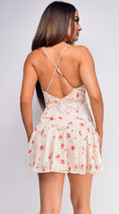 Candace Beige Red Floral Print Mini Dress