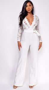 Milani White Long Sleeve Lace Crochet Jumpsuit