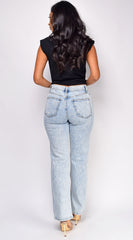 Evalina Light Wash Distressed Straight Leg Denim Jeans