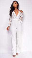 Milani White Long Sleeve Lace Crochet Jumpsuit