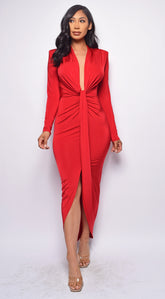Celeste Red V Plunge Drape Dress
