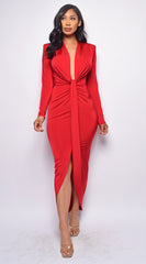Celeste Red V Plunge Drape Dress