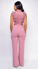Vanna Crochet Flared leg Jumpsuit - Mauve Pink