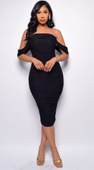 Kat Mesh Off Shoulder Dress - Black