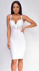 Casella White V Neck Bustier Mesh Bandage Dress