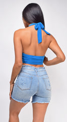 Laurena Blue Distressed Denim Shorts