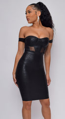 You Could Never Black Metallic Off Shoulder Bandage Dress