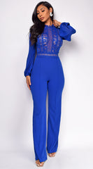 Nerine Crochet Lace Mesh Jumpsuit - Royal Blue