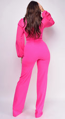 Nerine Crochet Lace Mesh Jumpsuit - Ultra Pink