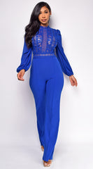 Nerine Crochet Lace Mesh Jumpsuit - Royal Blue