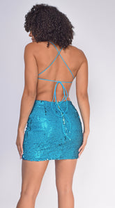 Cyrille Blue Glitter Sequin Dress