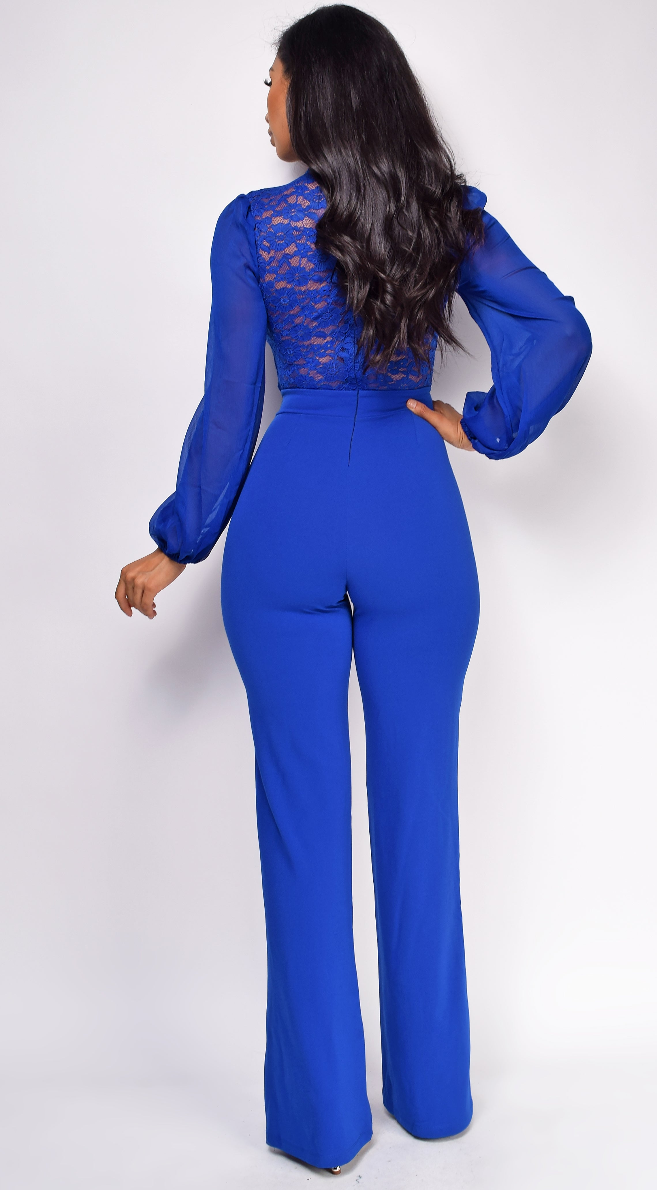 Nerine Crochet Lace Mesh Jumpsuit - Royal Blue