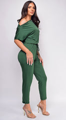 Sera Hunter Green Off Shoulder Jumpsuit