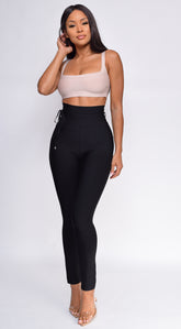 Hara Black High Waist Belted Bandage Pants