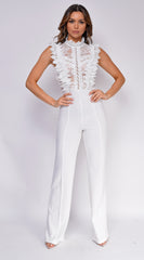 Vanna Crochet Flared Leg Jumpsuit - White