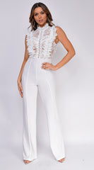 Vanna Crochet Flared Leg Jumpsuit - White