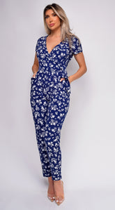 Konrad Blue Floral Print Jumpsuit