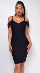 Novella Black Crochet Lace Off Shoulder Bandage Dress
