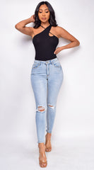 Cece Light Wash Knee Ripped Skinny Jeans