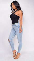 Cece Light Wash Knee Ripped Skinny Jeans