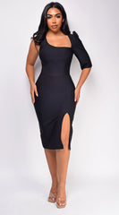 Delilah Black One Sleeve Bandage Midi Dress